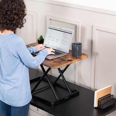 VIVO Ultra-Slim Single Top Height Adjustable Standing Desk Riser, Compact Sit Stand Desktop Converter for Monitor or Laptop, Rustic Vintage Brown, DESK-V001JN VIVO
