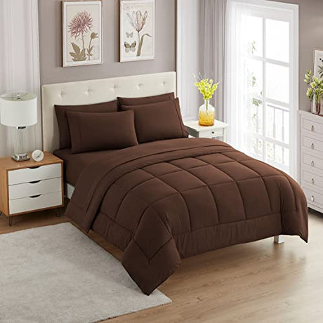 Twin Comforter Set with Sheets - 5-Piece Bedding Collection - 1 Comforter, 1 Fitted Sheet, 1 Flat, 2 Pillowcases - Deep Pocket - Soft & Premium Quality - Ideal for All Seasons, Chocolate Brown Sweet Home Collection