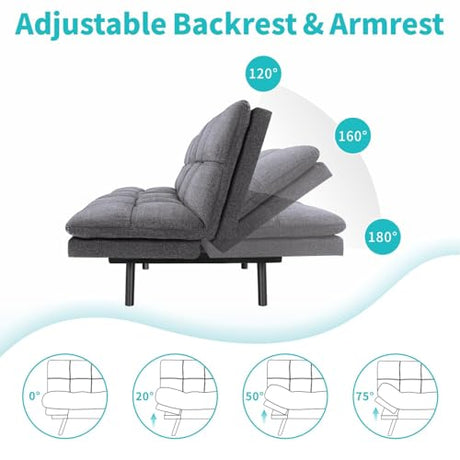 MUUEGM 71" Futon Sofa Bed with Memory Foam,Futon Couch with Adjust Backrest and Armrest, Couches Bed for Living Room,Studios, Apartments, Dormitories, Offices and Game Rooms. Dark Gray Sofa Bed MUUEGM