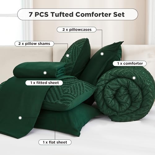 Andency Full Size Comforter Set with Sheets Dark Emerald Green - 7 Pieces Bed in a Bag Tufted Bedding Sets Fluffy Lightweight Full Bed Set with Comforter, Sheets, Pillowcases & Shams for All Season