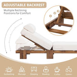 Hlcodca 78.8'' Outdoor Patio Chaise Lounge Chair, Acacia Wood Adjustable Recliner with Headrest, Perfect for Terrace, Poolside, Garden, and Beach (Beige-E)