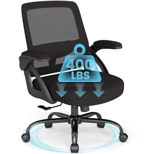 AnyGod Big and Tall Office Chair, Ergonomic Desk Chair Mesh Mid Back with Comfy Lumbar Support Swivel Task Executive Chairs with Wheels, Flip up Arms for Home, Office, Study AnyGod