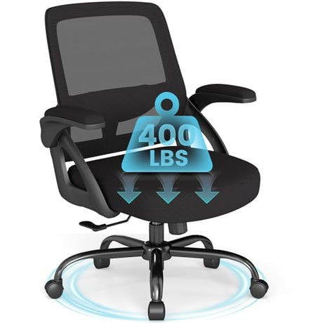AnyGod Big and Tall Office Chair, Ergonomic Desk Chair Mesh Mid Back with Comfy Lumbar Support Swivel Task Executive Chairs with Wheels, Flip up Arms for Home, Office, Study AnyGod