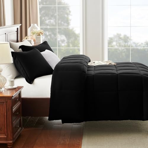 CozyLux Full Size Comforter Sets - Black Comforter Full Size, 3 Pieces Box Stitched Bed Set for All Seasons, Soft Lightweight Bedding Sets with 1 Down Alternative Comforter and 2 Pillow Shams CozyLux
