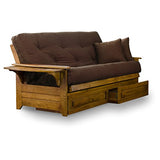 Nirvana Futons Brentwood Tray Arm Futon Frame, Drawers, and Microfiber Fudge Mattress Set - Full, Heritage Finish Nirvana Futons