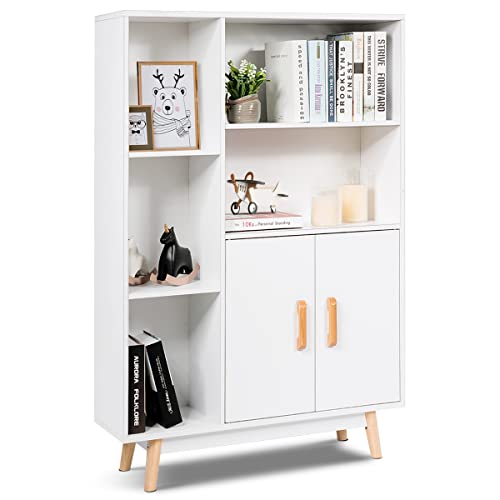 Giantex Storage Cabinet, Free Standing Pantry Cabinet with 2 Door Cabinet and 5 Shelves, Home Office Furniture Bookcase, Side Cabinet, Cupboard, Wood Cube Organizer (White) Giantex