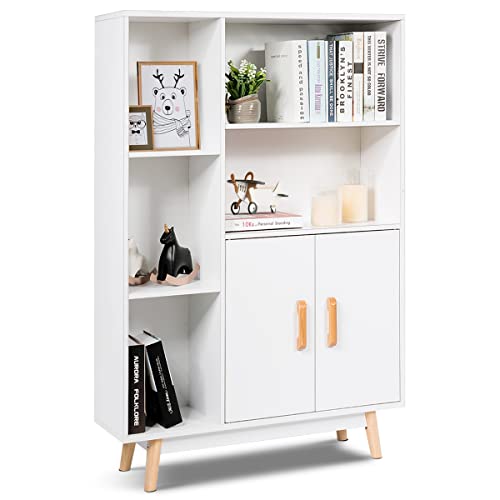 Giantex Storage Cabinet, Free Standing Pantry Cabinet with 2 Door Cabinet and 5 Shelves, Home Office Furniture Bookcase, Side Cabinet, Cupboard, Wood Cube Organizer (White) - WoodArtSupply