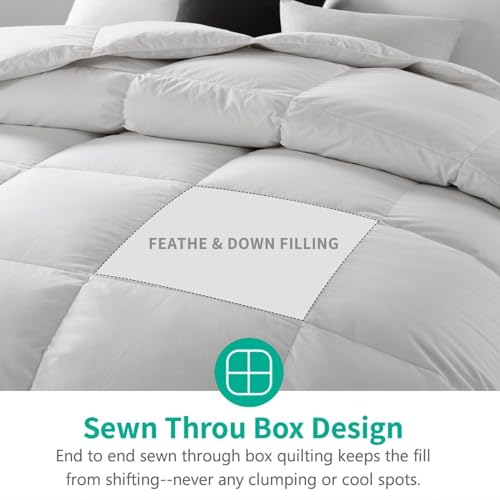 APSMILE Organic Feathers Down Comforter California King, All-Seasons Duvet Insert, 100% Cotton Medium Warm Quilted Bed Comforter Insert (104x96, Ivory White) APSMILE