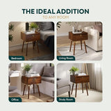 Bme Alden Solid Wood Nightstand/Side Table/End Table, Fully Assembled, with 1-Drawer for Mid Century Bedroom and Living Room, (12mm), Dark Chocolate Bme