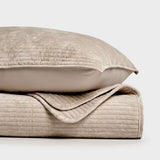 EVERGRACE Velvet Quilt Set King Size, Luxurious Soft Quilted Bedding Sets, Lightweight Velvet Comforter for All Season, Striped Channel Bedspread Coverlet with 2 Shams, Urban Taupe EVERGRACE