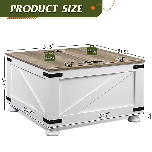 WLIVE Farmhouse Coffee Table,Square Wood Coffee Table with Storage,Center Table for Living Room,Home Office,White WLIVE