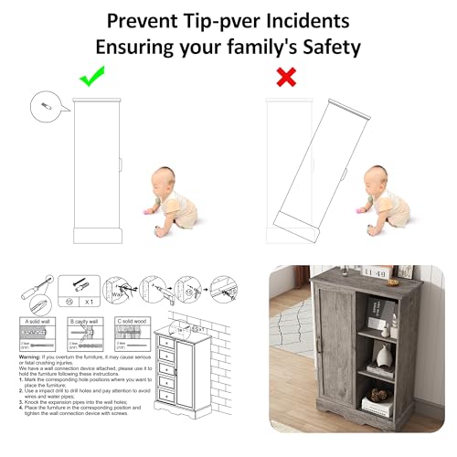 Vabches Farmhouse Dresser Storage Cabinet Chest of Drawer for Bedroom, 5 Drawer Dresser with Sliding Barn Door, 48" Tall Wood Rustic Dresser for Bedroom, Living Room, Entryway, Hallway, Washed Grey Vabches