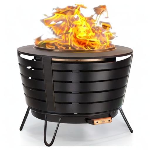TIKI 25-Inch Smokeless Patio Fire Pit, Wood Burning with Removable Ash Pan & Weather-Resistant Cover, Modern Black Design – Ideal Outdoor Smokeless Fire Pit for Backyard & Patio TIKI