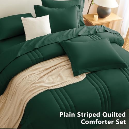 CozyLux Queen Size Comforter Sets - 7 Piece Bed in a Bag Emerald Green Comforter Set with Sheets Queen Bed Set All Seasons, Bedding Set with Down Alternative Comforter, Sheets, Pillowcases & Shams CozyLux