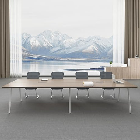 HOLGVE Conference Table, 9FT Seminar Desk, Office Meeting Table for 10, White Metal Frame, Large Rectangle Training Table HOLGVE