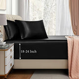 VACVELT 3pcs Extra Deep Pocket Satin Fitted Sheet Set Queen Bed Set, Black Bottom Sheet Fit 18-24 Inch Deep Pocket Mattress, Silky Bedding Set Soft & Ultra Deep Fitted Sheet & 2 Pillowcase VACVELT