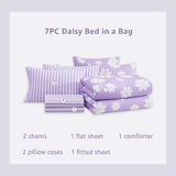 AMBERSPACE Full Size Comforter Sets for Girls, Purple Daisy Kids Bedding Set Reversible with Cute Floral, All Season Bed in a Bag 7 Pieces with Sheets, Pillowcases & Shams AMBERSPACE