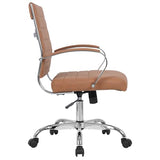 LANDSUN Home Office Chair Mid Back Desk Chair PU Leather Ribbed Executive Swivel Computer Chair with Wheels and Armrests Soft Padded Adjustable Height Conference Task Brown LANDSUN