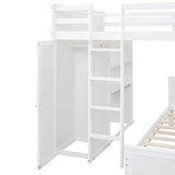 Full Over Twin Bunk Beds with Desk and Drawers , Wooden Full Size Loft Bed with Removable Twin Bed , Wardrobe and Shelves , Storage Bunk Bed with Ladder & Guardrails for Kids Girls Boys , White Harper & Bright Designs