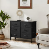 Sweetcrispy Dresser for Bedroom, TV Stand, 6-Drawer Fabric Storage Cabinet with Open Shelves, Console Table, Entertainment Center and Closet Organizers for Living Room Furniture, Black Sweetcrispy