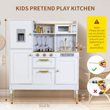 Arlopu Play Kitchen for Kids, Pretend Preschool Kitchen Sets, Wooden Cooking Playset w/Realistic Light & Sound, Telephone, Stove, Fridge, Microwave, Removable Sink, Water Dispenser (White) Arlopu