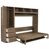 LZ LEISURE ZONE Full Size Murphy Bed, Wooden Full Cabinet Wall Bed with Closet, Drawers and Open Shelves, Antique Grey LZ LEISURE ZONE
