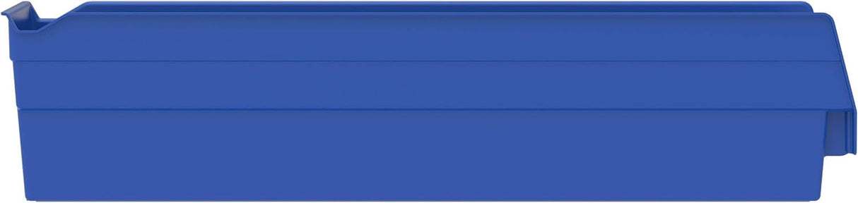 Akro-Mils 30128 Plastic Shelf Bins, Heavy Duty Storage Bins for Garage, Closet, and Drawer Organization, 18-Inch x 4-Inch x 4-Inch, Blue, 12-Pack Akro-Mils