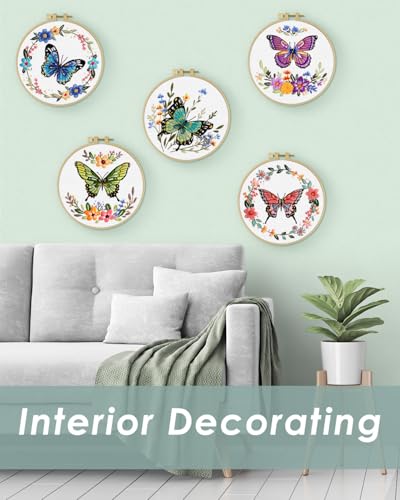 ERKOON 5 Sets Embroidery Kit for Beginners (Butterfly and Flower) ERKOON
