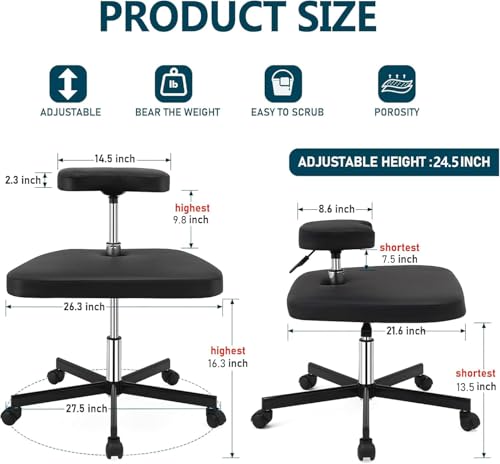 LHOOCX Meditation Chair ADHD Chair Ergonomic Cross Legged Chair with Wheels,Kneeling Chair for Office and Home,ADHD Chairs for Adults (Black) LHOOCX