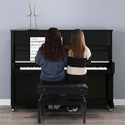 ALAPUR Adjustable Duet Piano Bench with Storage,Heavy Duty Wooden Double Keyboard Piano Bench Seat with PU Leather Cushion,Black - WoodArtSupply