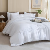 Paxrac Classic Pure White Comforter King Size, 3 Pieces Boho Comforter Set, Lightweight Solid Bedding Set, All Seasons Soft Breathable King Comforter Set (104x90In Comforter & 2 Pillowcases) Paxrac