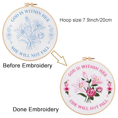 Louise Maelys Embroidery Kits for Beginners,Cross Stitch Kit for Adults,DIY Needlepoint with Easter Tulip Rose Flowers Pattern
