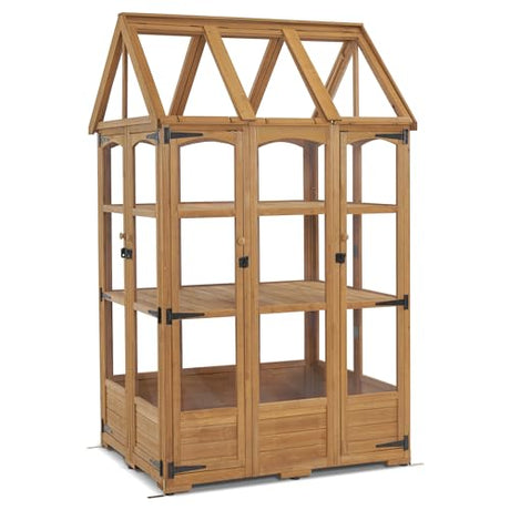 MCombo Wooden Greenhouse, Outdoor Greenhouse with Adjustable Roof Vent and 8 Lockable Door for Backyard/Outdoor Use, (48" x 38.8" x 83.9") 0851 MCombo