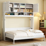 Merax Queen Size Murphy Bed with Top Cabinets and Shelves, Fold into a Cabinet, Space-Saving Foldable Wall Bed for Bedroom, Guest Room, Home Office, Solid Wood Bed Frame, White Merax