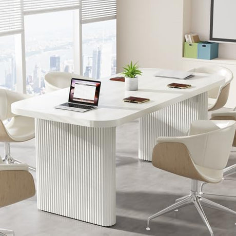 Tribesigns 5 ft Conference Table, Modern Rectangular Meeting Seminar Table with Double Pedestal, 62-Inch Large Boardroom Table for Office (White) Tribesigns