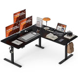 Grandder 63 x 55 Inch L Shaped Standing Desk, Electric Height Adjustable Corner Stand Up Desk, Sit Stand Corner Table Home Office Table, Black Top Black Frame Grandder