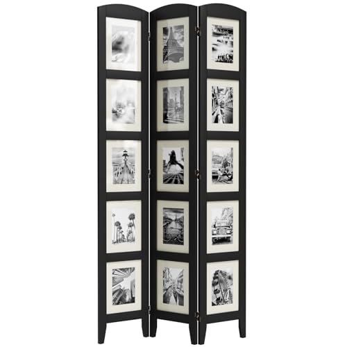 SZQINJI 3 Panel Photo Room Divider Screen, Solid Wood Divider for Room Separation for 8x10 Picture Frame Without Mat for 5x7 Photo with Mat, Black SZQINJI