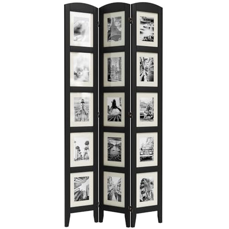 SZQINJI 3 Panel Photo Room Divider Screen, Solid Wood Divider for Room Separation for 8x10 Picture Frame Without Mat for 5x7 Photo with Mat, Black SZQINJI