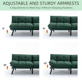 JvFun 71-inch Microfiber Upholstered Futon Sofa Bed - 2 Seats, Adjustable Arms/Back, Iron Legs | Convertible to Sleeper for Main Living Spaces, Bedrooms, Offices (Emerald +2Seat) JvFun