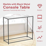 BOWERY HILL Contemporary Marble Console Table, 31" L x 13" W x 28" H, Engineered Wood Top, Black Metal Legs, Modern Style Entryway, Hallway or Living Room Accent Furniture BOWERY HILL