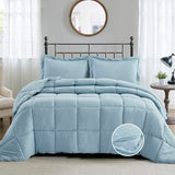 HIG Pre Washed Down Alternative Comforter Set Twin - Reversible Chic Quilt Design - Box Stitched with 4 Corner Tabs - Lightweight for All Season - Blue Duvet Comforter with 2 Pillow Shams HIG