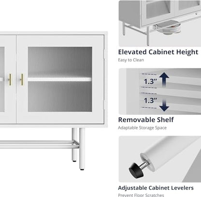 Cozy Castle TV Stand for 50 55 Inch TVs, Modern Entertainment Center with Acrylic Doors Storage, Mesa para TV with Metal and Wood, Modern TV Console for Living Room, Bedroom, White