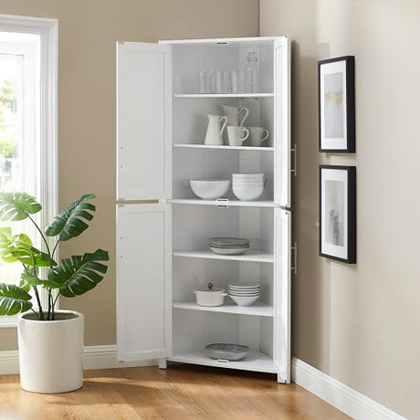 Crosley Furniture Savannah Traditional Corner Pantry Storage Cabinet with Shelves, Kitchen, Dining, Laundry, White Crosley Furniture