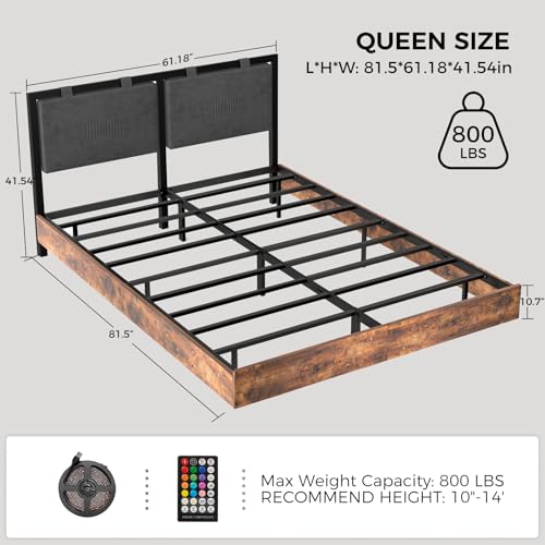 LUCKLIFE Floating Bed Frame Queen Size, with Adjustable Headboard and Smart LED Lights, Upholstered Bed Frame with RGB Lights, Modern Metal Bed, Easy Assembly, Under-Bed Storage, Bedroom LUCKLIFE