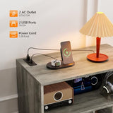 VINGLI Record Player Stand with Open Vinyl Storage, Mid-Century Album Storage Table with LED Light up to 300 Albums, Vinyl Record Player Shelf with Power Outlet for Living Room, Grey Oak VINGLI