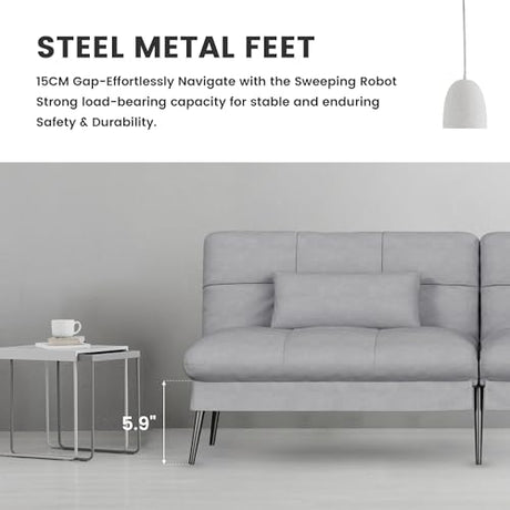 COMHOMA Convertible Futon Sofa Bed, 72″Fabric Futons Couch with Adjustable Backrest, Folding Sleeper Recliner for Living Room Furniture (Grey) COMHOMA