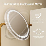 Dowinx Vanity Desk with LED Lighted Mirror & Power Outlet, White Vanity Desk with Adjustable 3 Lighting Modes, Small Vanity Desk for Bedroom, Makeup Vanity with Chair for Girl, Gold and White Dowinx