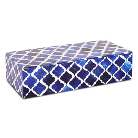 Handicrafts Home Decorative Storage Box with Lid, Moroccan Coffee Table Storage Box Organizer, Wooden Keepsake Jewelry Box, Decorative Desk Console Storage Box, Blue, 10 x 4.5 x 2.5 Handicrafts Home