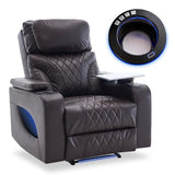 Zuacs Power Recliner Home Theater Seating with Cooling Cup Holder and Massage Heating, Blue Color Ambient Lighting Recliner Chair,Movie Sofa with Tray Table, USB Charging & Manual Headrest, Brown