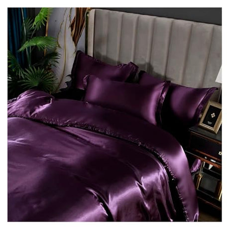 YUSIWOAL Luxury Satin Bedding Set Rayon Duvet Cover Set Single Double King Size Bedding Kit designer bedding set Bed Cover Bed Lines Set,Summer Duvet Cover sets(B,Queen) YUSIWOAL